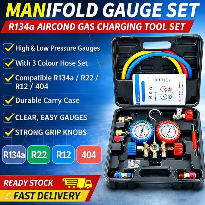 DUDLEY R134a Mobil Ac Pressure Mainfold Gauge Hose Kit Alat Pengukur Manifold Ac Pendingin Set Alat 