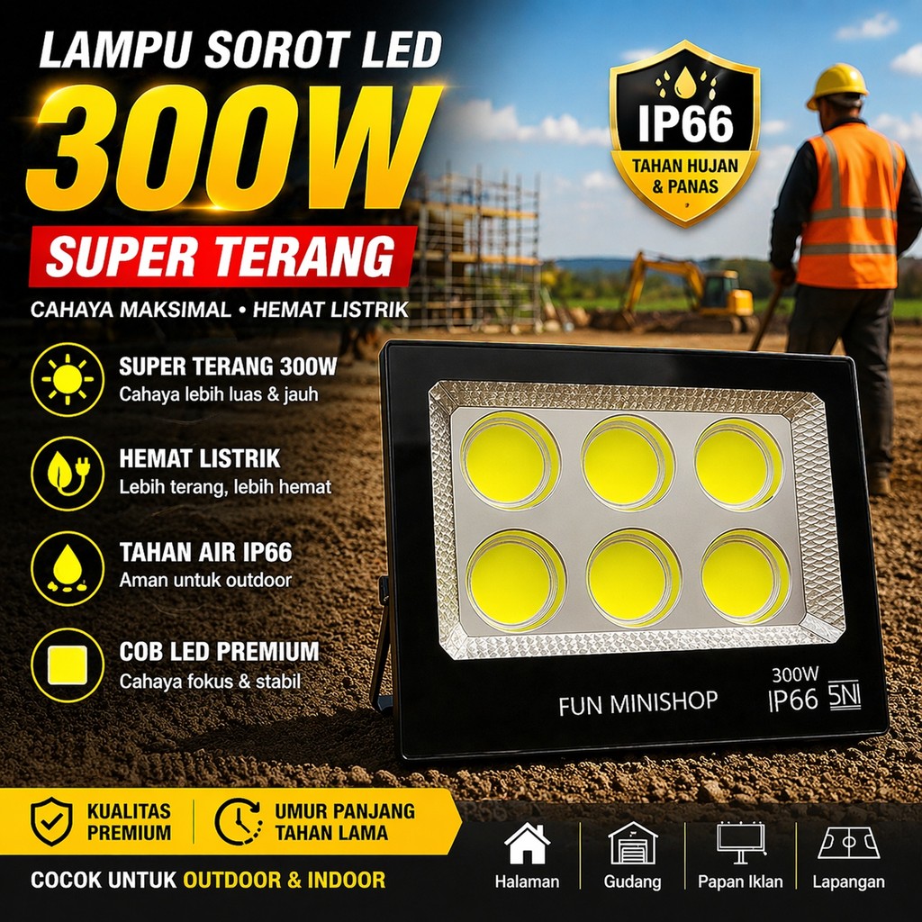 FUN M Lampu Sorot Tembak Led COB 300 Watt / Lampu Sorot LED 300 Watt Waterproof Sorot COB