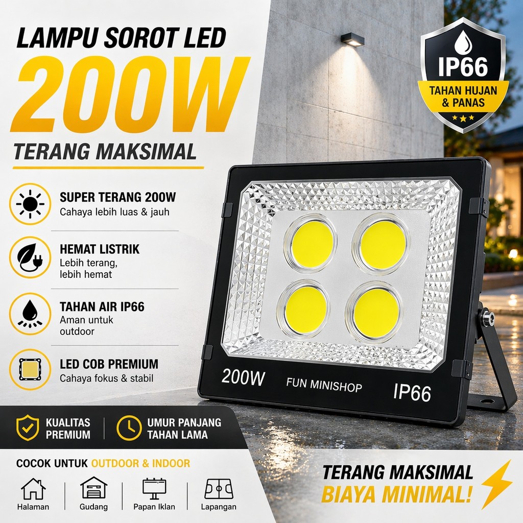 FUN M Lampu Sorot Tembak Led COB 200 Watt / Lampu Sorot LED 200 Watt Waterproof Sorot COB
