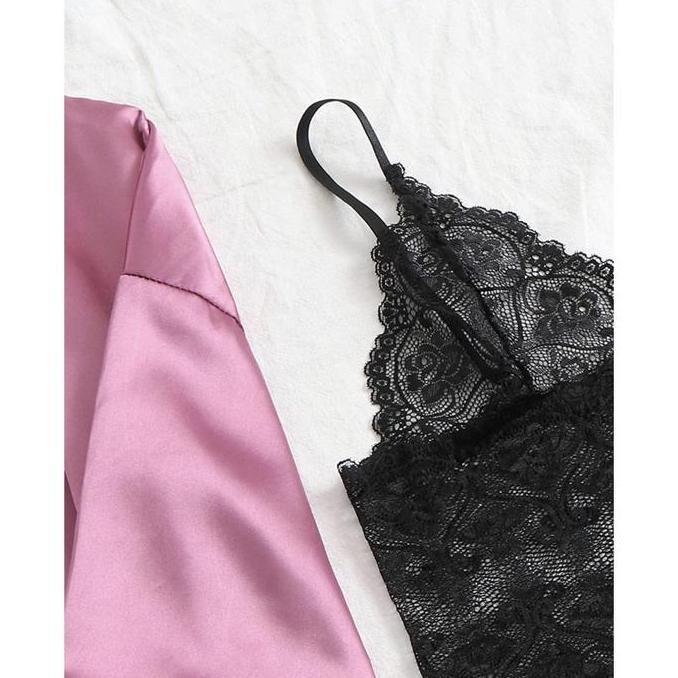[ Happy Girl Shop ] Stelan Nightwear 4In1 Style Eropa Romantic Lingerie Premium Looks Elegan Full Se