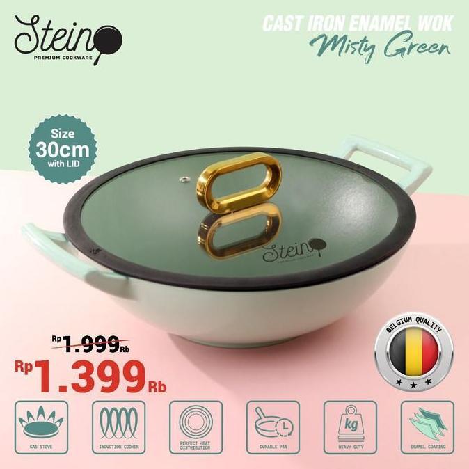 HARGA DISC - Stein Cookware Cast Iron Enamel Wok 30 cm