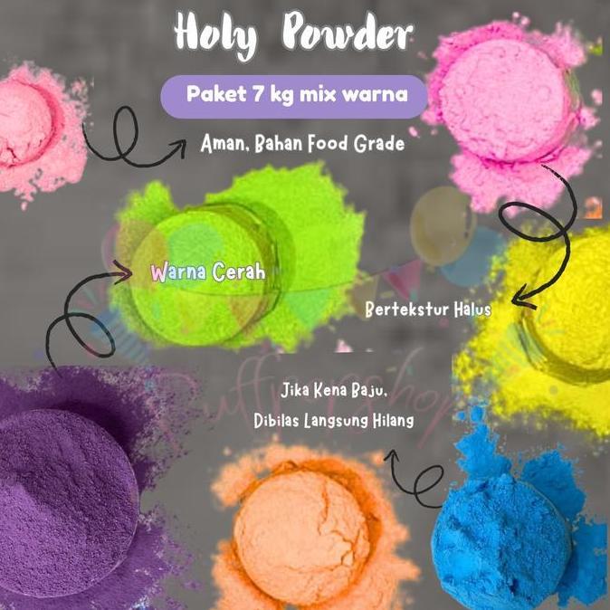 BEBAS ONGKIR - Paket Holy Powder 7 kg Campur Warna / Tepung Warna holi powder 7 kg / Bubuk warna Col