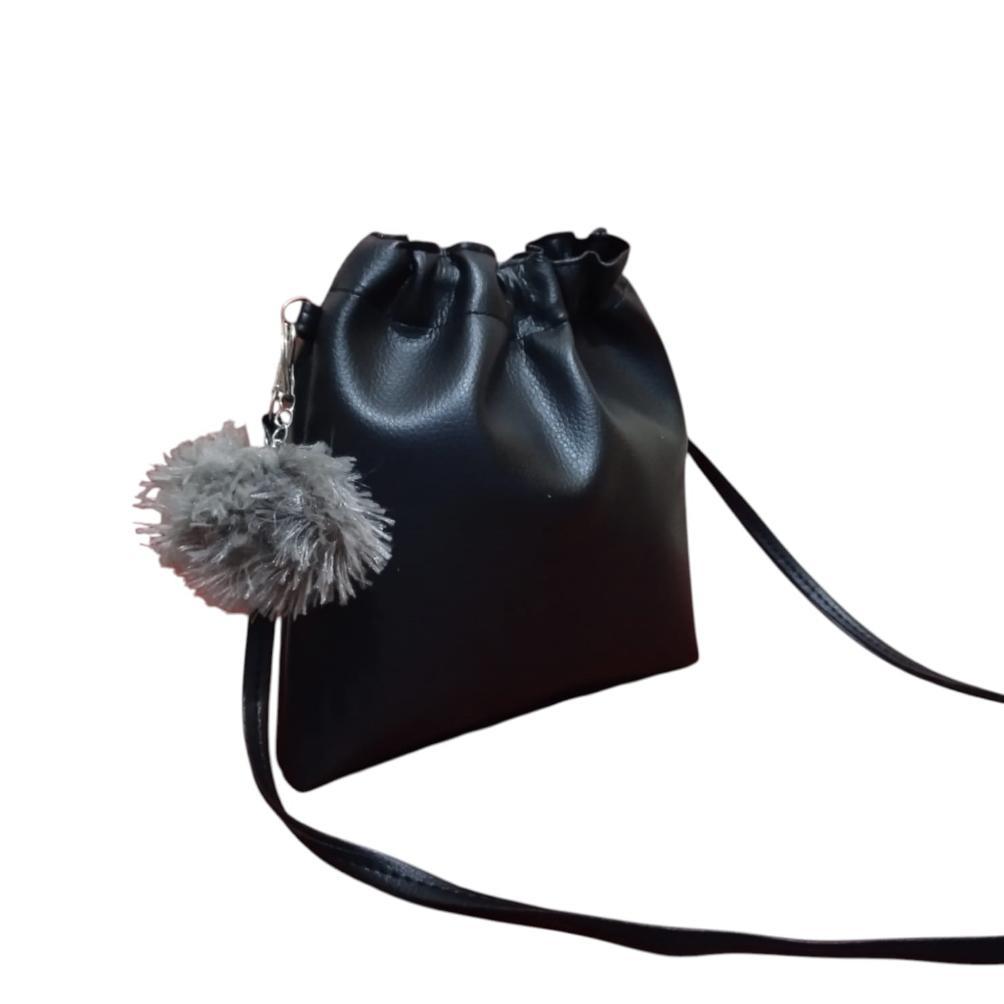 cuci gudang sling bag kerut pompom - tas mini selempang wanita + gantungan bulu pom pom lucu murah