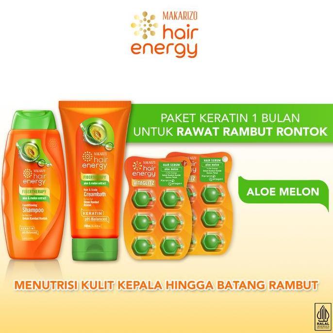 Paket KERATIN Makarizo Hair Energy Rawat Rambut Rontok - Varian ALOE MELON / Haircare / Conditioner 