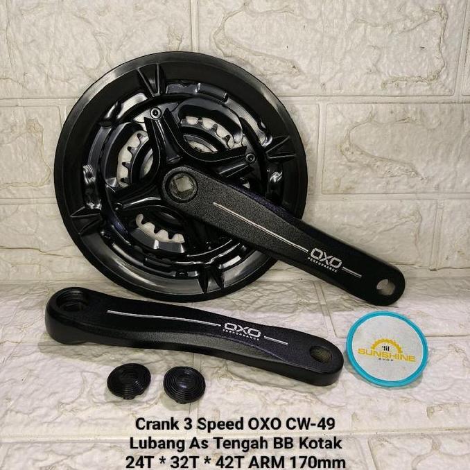 Crank 3 Speed OXO CW49 Alloy 42T/34T/24T Gir Tengah Piringan Tumpuk Susun Sepeda MTB Federal As Teng