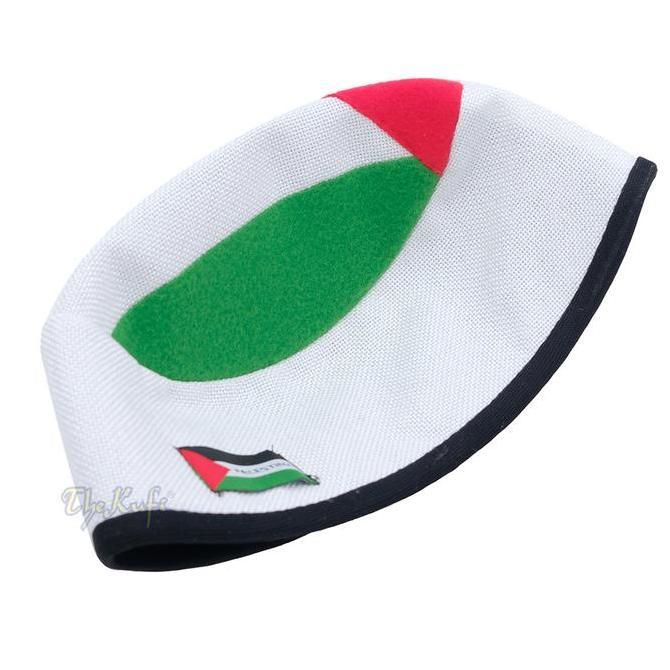 Peci Palestina Kopiah Bendera Palestine Bahan Kaku Fez Style Lapisan Luar Bahan Cordura Warna Dasar 