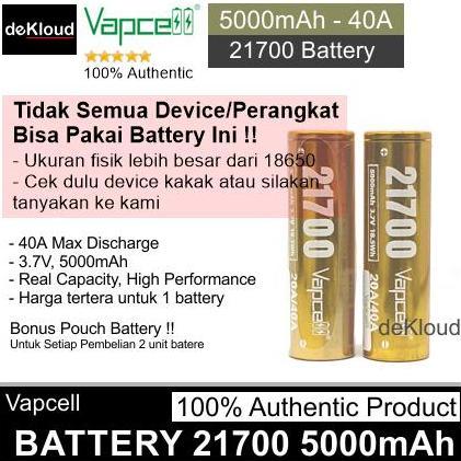 Mehose- Original Vapcell Gold 5000Mah 21700 Battery | Batre Baterai Cas Batere