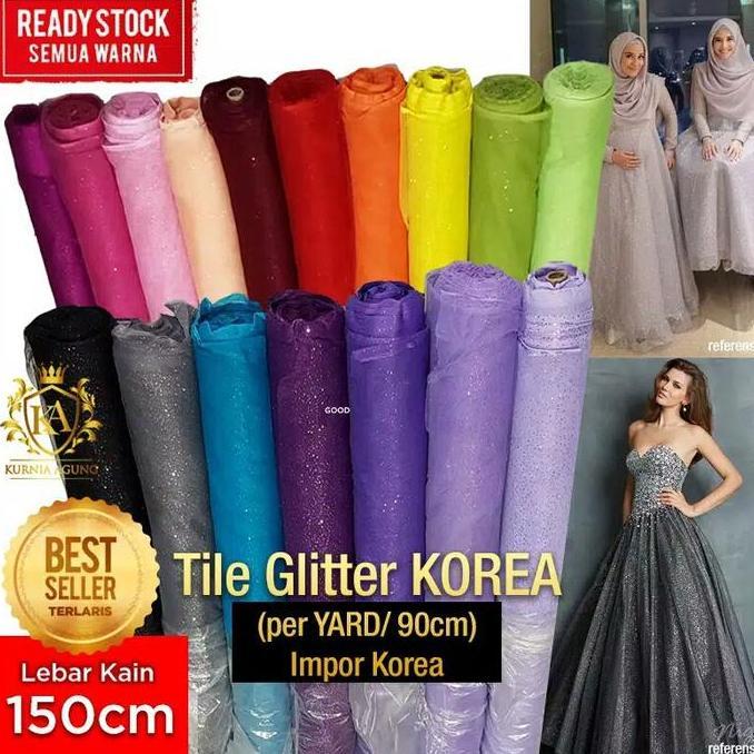 Kain Tile Tulle Tila Gliter Korea 150cm Bahan Rok Dress Gaun Meteran