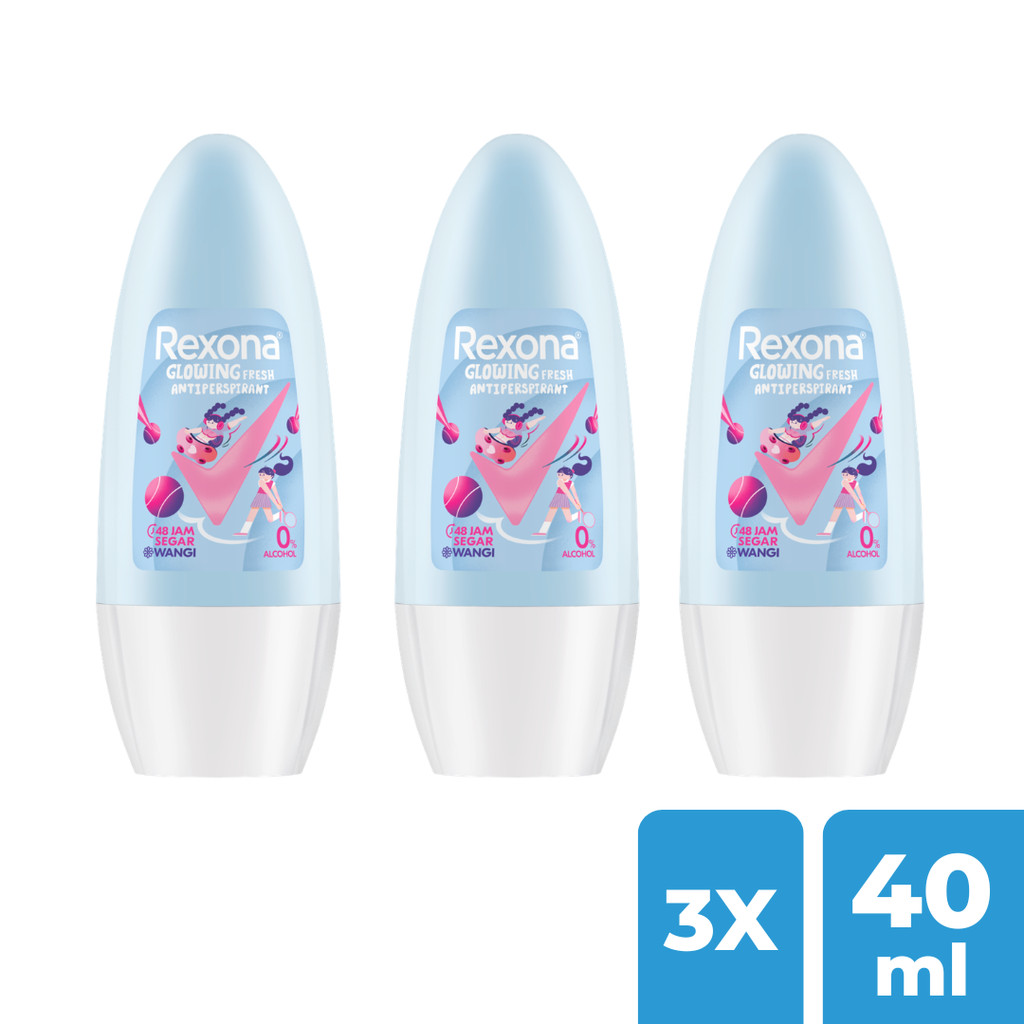 REXONA DEODORANT ROLL ON GLOWING BRIGHT FOR GIRLS 40ML x3