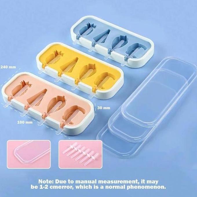 TERLARIS CETAKAN ES KRIM LUCU / POPSICLE MOLD SILIKON / CETAKAN ES KRIM 4 SLOT BENTUK FRUIT ES LOLI 
