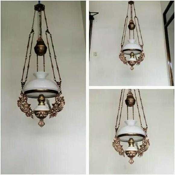 Lampu Gantung Kerek Batawi Jawa Antik Kuno Ring Diameter Kaca R 28 Cm