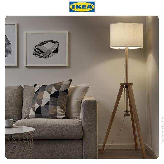 Ikea Lauters Lampu Lantai / Lampu Baca Kayu Ash/Putih Minimalis Akrilik Plastik