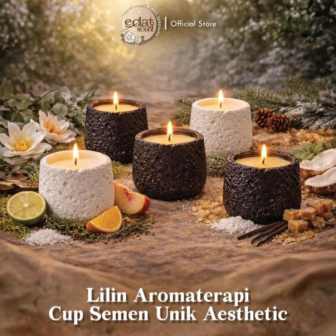 lukosiman78 - eclat lilin aromaterapi soy wax cup semen 320g | concrete scented candle industrial ae