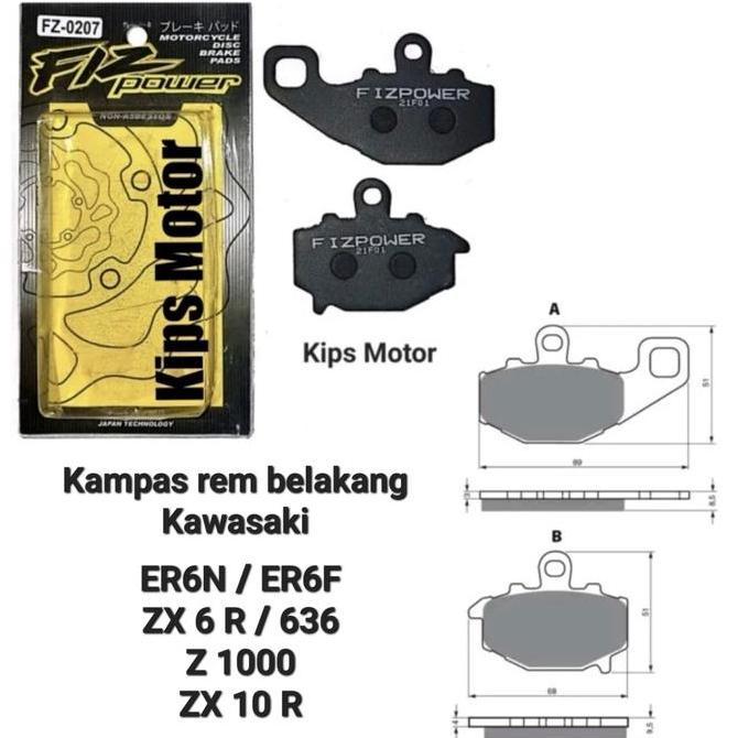 Kampas rem belakang kawasaki zx6r er6n er6f zxr 600 z1 zx10r TOKICO Fiz Power FZ 0207