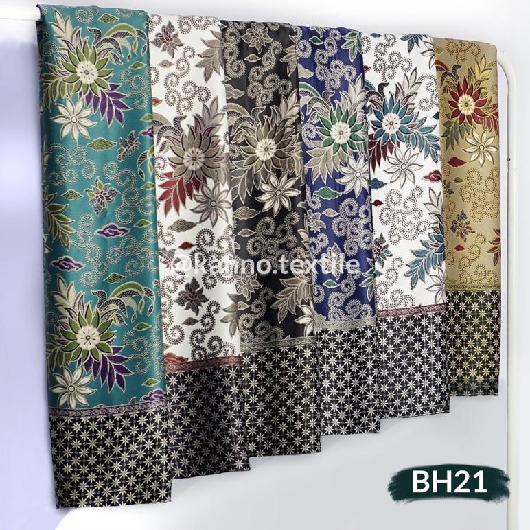 Sale Kain Batik Halus Semi Sutra Bh21 Motif Bunga Warna Cream/Tosca/Putih/Hitam/Navy/Kuning