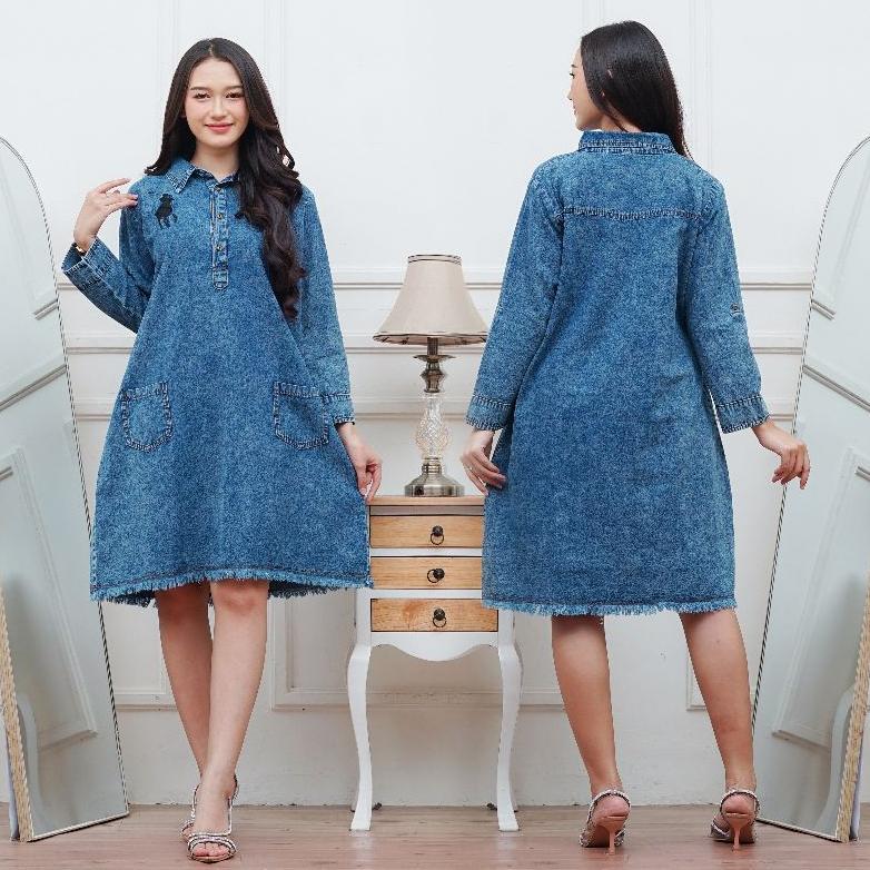 Tunik Jeans Wanita Dewasa Terbaru 2025 Kekinian Import Harga Murah Model Jumbo Bordir Ld 110,Ld 120 