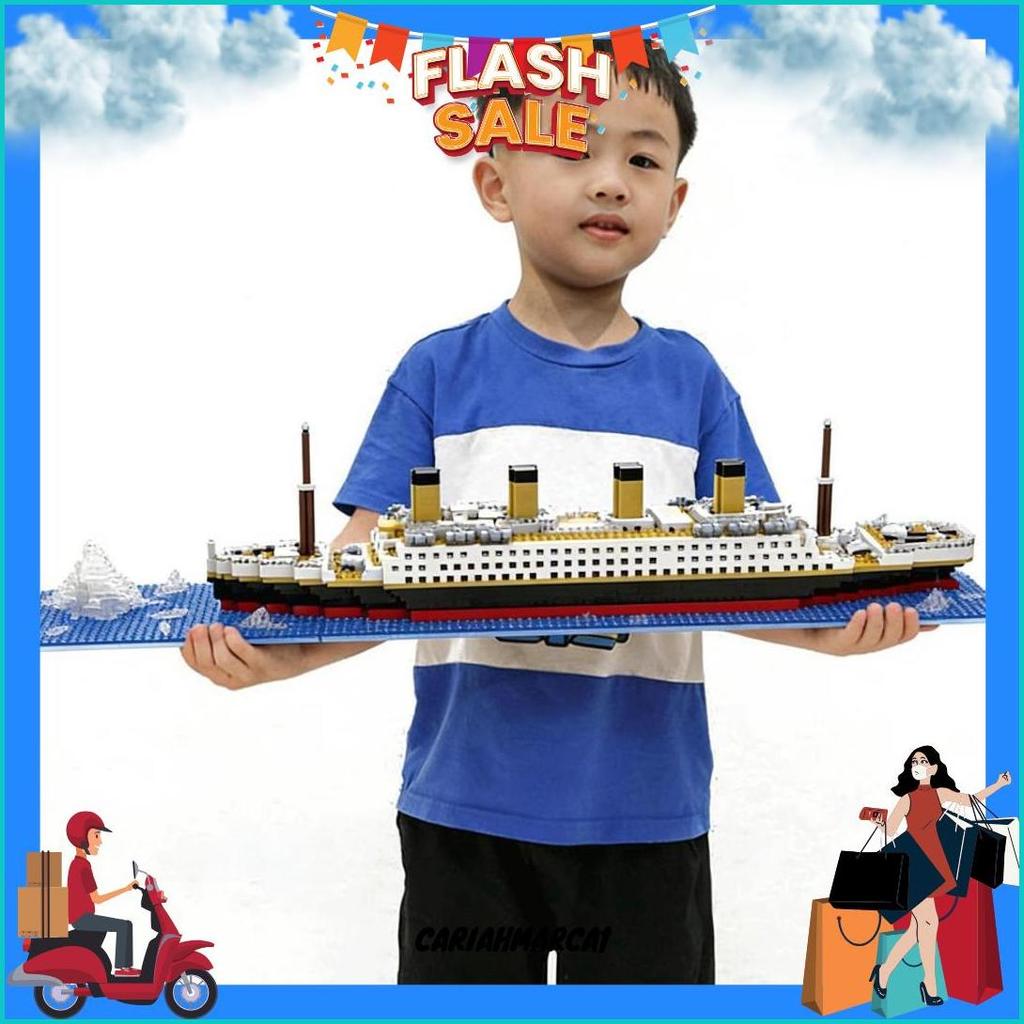 Surabaya Titanic 56Cm Mainan Blok Model 3D Puzzle 1878Pcs Besar Warship Mainan Anak Laki Laki Standa
