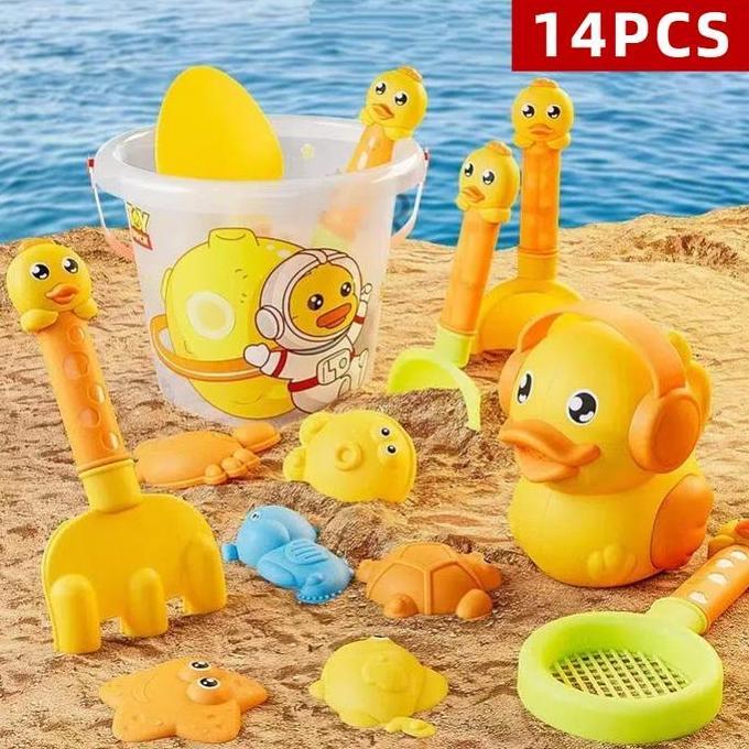 EQVON 14PCS Mainan Ember Pantai Anak Kecil SET Beach Toys Mainan Seru Di Pasir Kolam Renang Mainan S