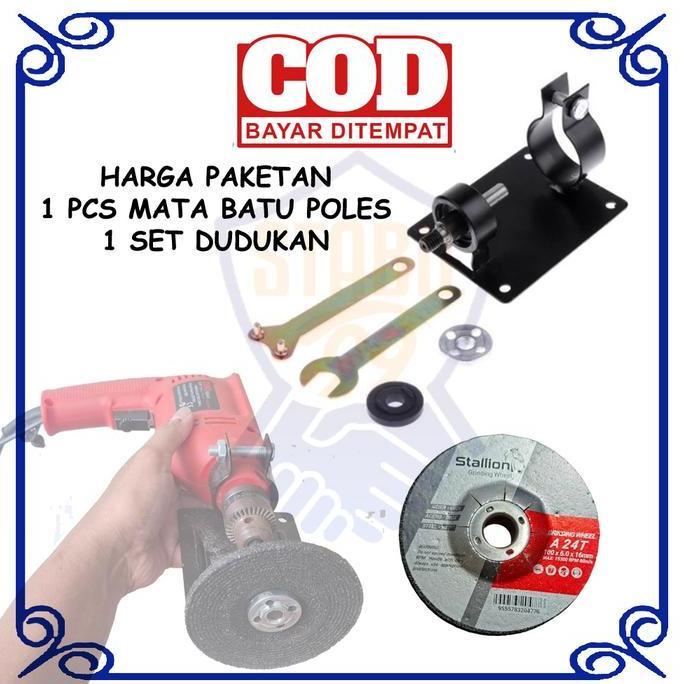 GIVICIL Batu Poles Pengikisan Asah Gerinda 4 Inch Grinding Wheel + Dudukan Bor Jadi Gerinda Tangan