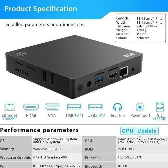 Mini PC Z83V Intel Atom x5-z8350 Windows 10 2/32GB MiniPC HDMI VGA