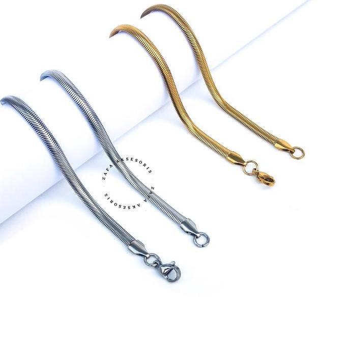 Youboy- Zafa Kalung Titanium Pria Wanita Anti Karat Gepeng Lebar Silver Gold - Flat Kalung Titanium 