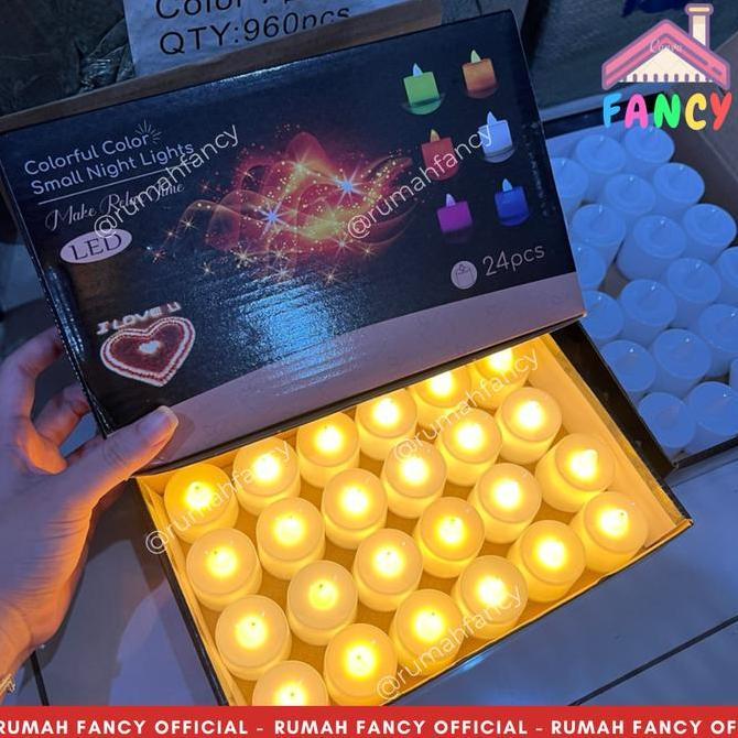 [GROSIR]1 BOX ISI 24 PCS Lilin LED KUNING WARM WHITE TERMASUK BATERAI / Lilin Lampu Elektrik Natal