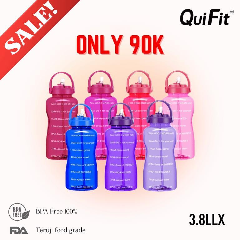 QUIFit - [3.8LLX] Botol Air Minum Tritan Motivasi 3.8L Dengan Sedotan dan Phone Holder 100% BPA Free
