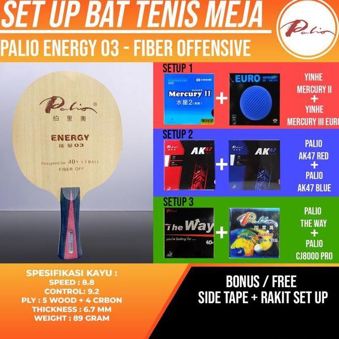 NEW Paket Bat Pingpong Rakitan Palio Energy 03 Fiber Offensive Yinhe Palio