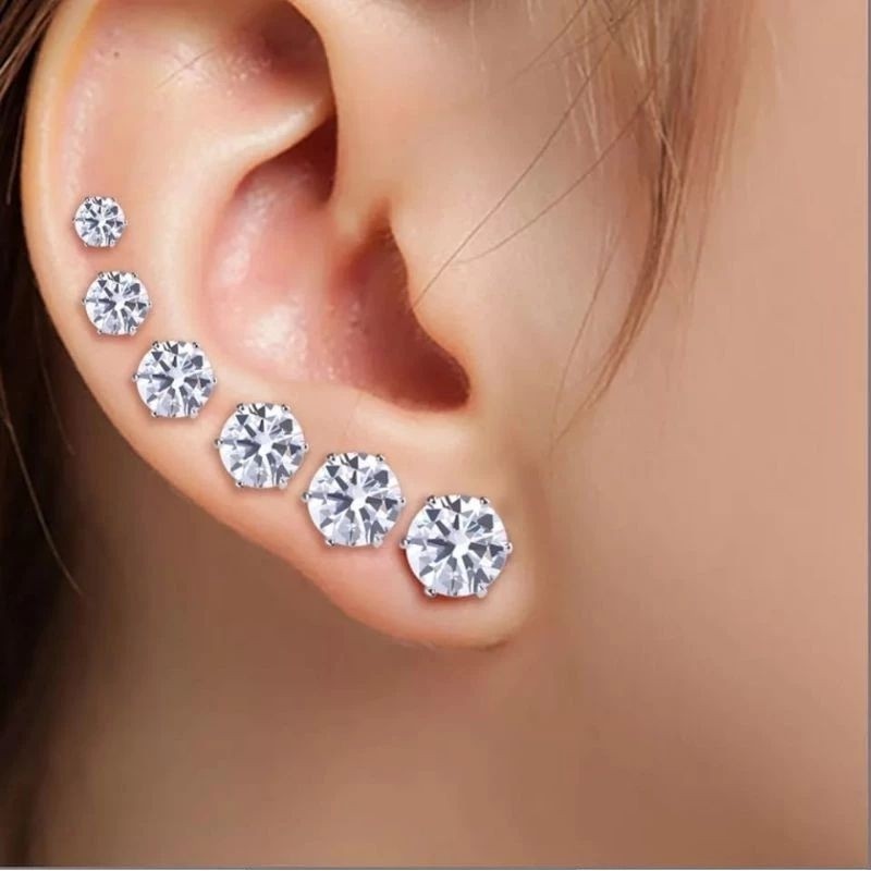 Anting Tusuk Permata Putih Pria Dan Wanita Warna Emas Dan Putih