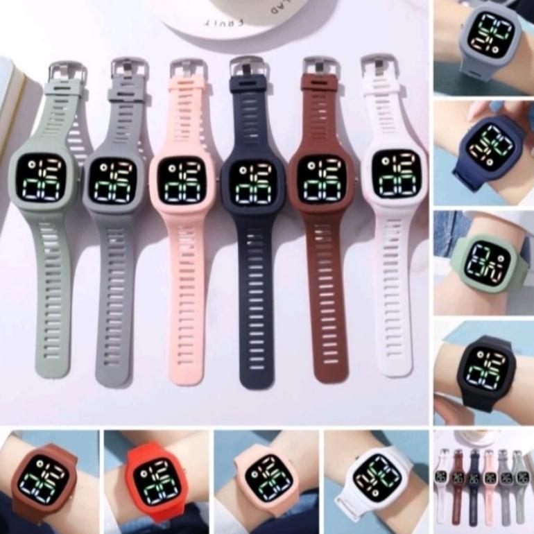 HARGA TURUN Jam Tangan LED Digital Pria Wanita Tahan Air Jam Tangan Petak Besar Tali Rubber Sporty