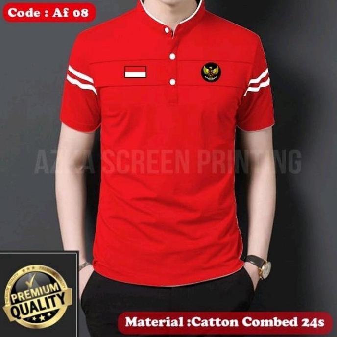 kaos kerah Shanghai logo bendera Indonesia dan garuda, logo bordir basic cotton combed 24s