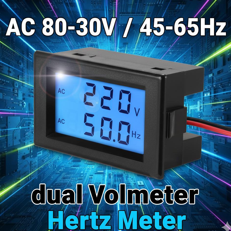 Dual Voltmeter Hertz Meter Ac Lcd Voltmeter Frekuensi Pln Digital Panel Meter