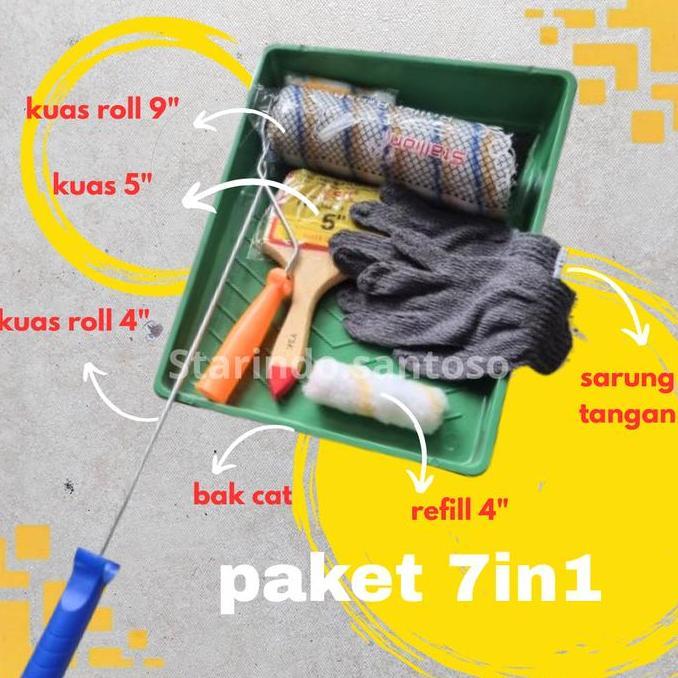 Fizaa_shop7 - Paket Bak 7 in 1 Kuas Roll 9inch kuas roll 4inch Kuas 5inch Refill Sarung Tangan Rajut