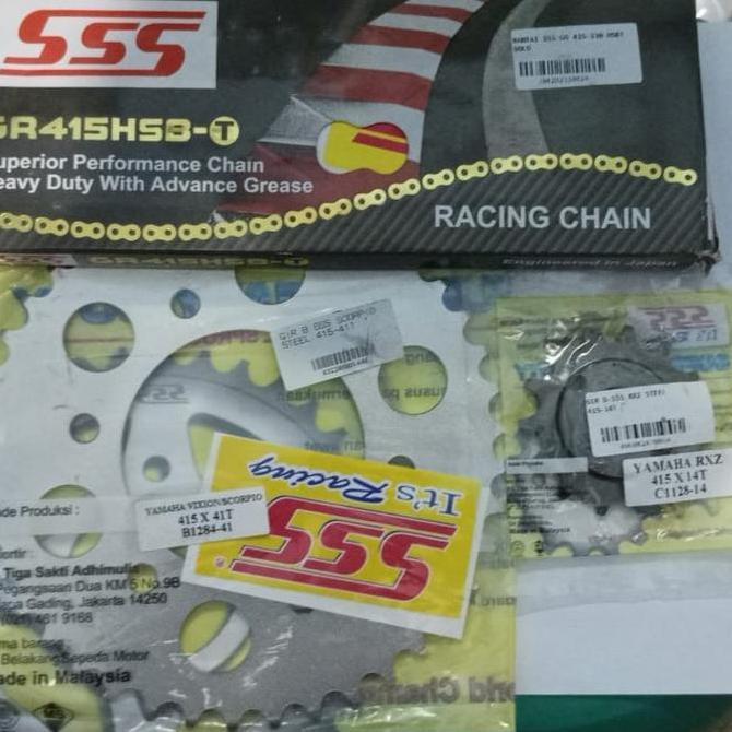 GEAR SET SSS GEAR SATU PAKET SSS MXKING VIXION 415 UKURAN 41/42/43/44/45 RANTAI HSBT