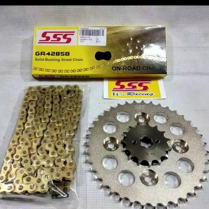 Gear Set SSS 428 Satria FU 2007 - 2012 & Rantai SSS 428 SB Gold