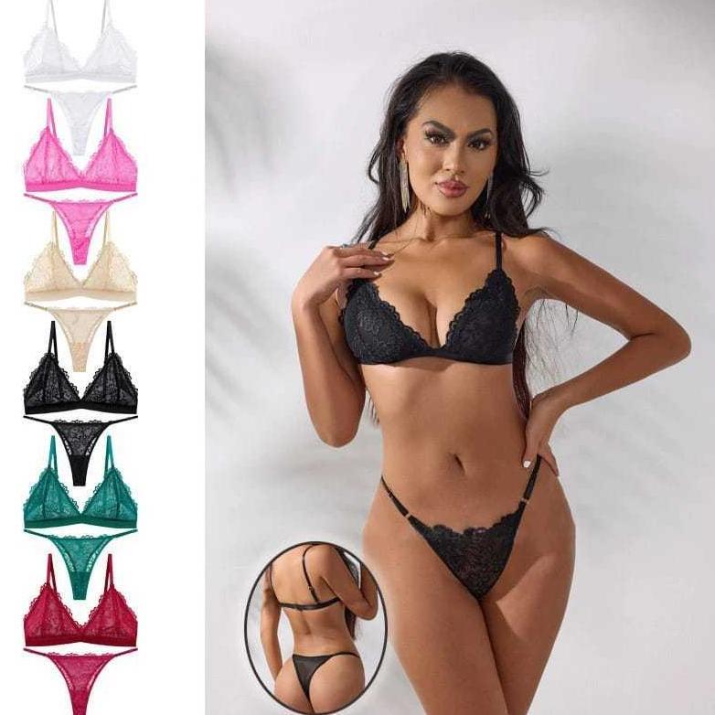 PROMO BEVERLY JEAN - ODETTE SET Setelan Bra Tanpa Kawat + CD Gstring Lace Bralette Sexy Renda Pakaia