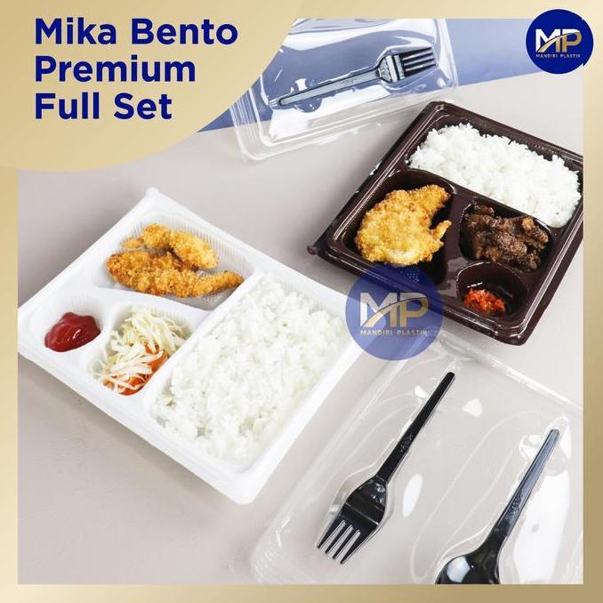 Nicht- Mika Box Bento 4 Sekat Premium Full + Sendok Garpu Set 4 Putih Ecer Grosir