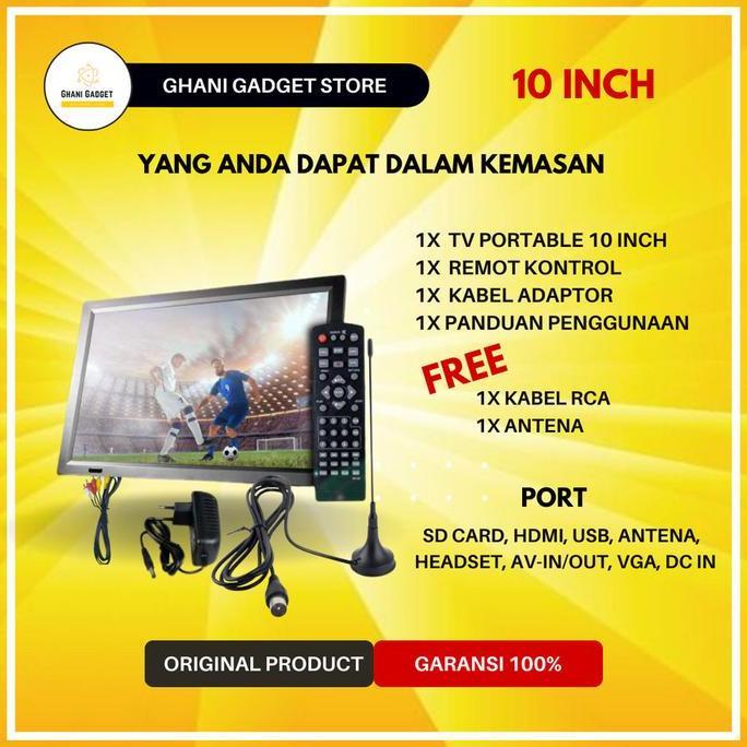 TERLARIS TV MINI KECIL PORTABLE 10 INCH DITAL ANALOG TELEVISI MOBIL MONITOR RECHARGEBLE HDMI AV DVB-