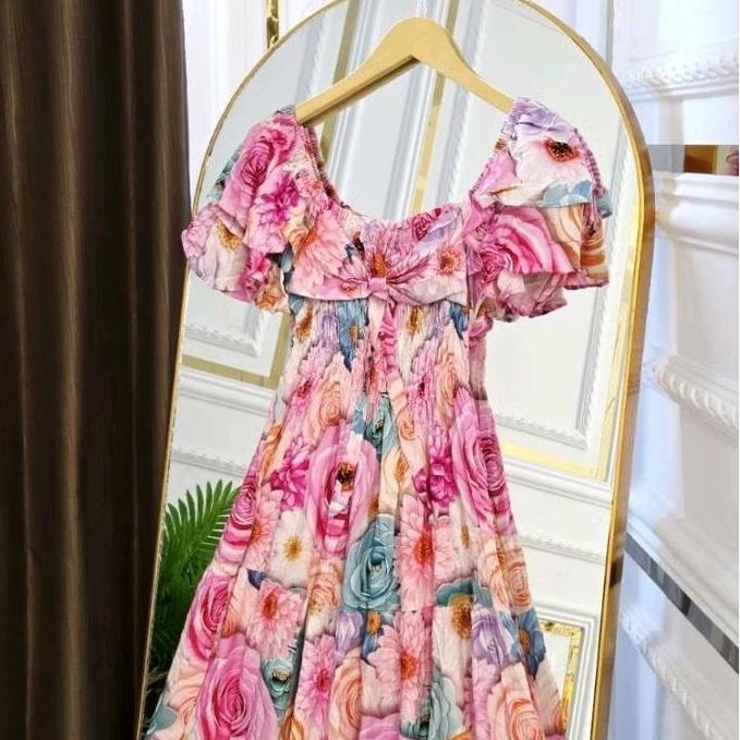 DISKON Dress Smoke Pita LD 120cm PB 125cm Gaun Wanita Elegan dengan Desain Bunga Cantik dan Motif Fl