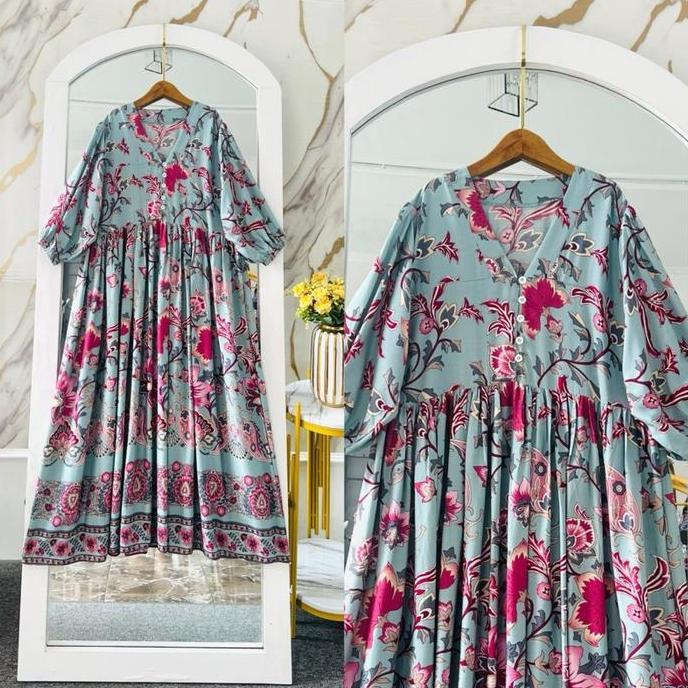 Midi Yulia Dress Rayon Premium Wanita Busui Casual Dress Motif  Bunga Lembut Nyaman Best Seller Sant