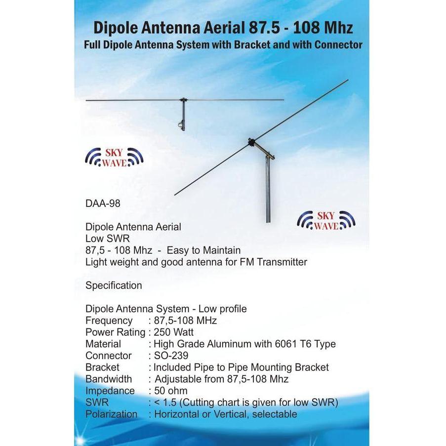 TERLARIS ANTENA DIPOLE PEMANCAR FM 1/2 LAMDA 250 WATT ANTINA DIPOL 87.5-1 MHZ