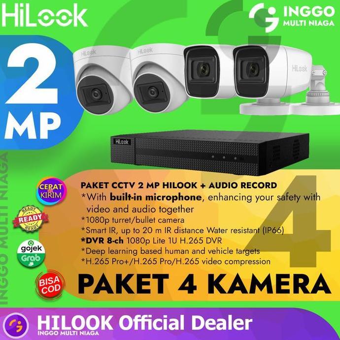 TERLARIS PAKET CCTV 4 KAMERA DVR 8 CHANNEL 2MP HILOOK AUDIO REKAM SUARA