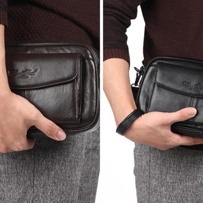 Clutch Pria Tas Tangan Kulit Sapi Asli Pria Dompet Hp Handbag Kulit Import Pria