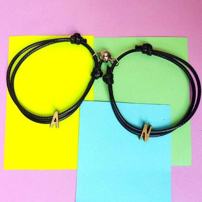 Ready GELANG COUPLE MAGNET BRONZE / GELANG INISIAL BROZE / GELANG HITAM PASANGAN MAGNET