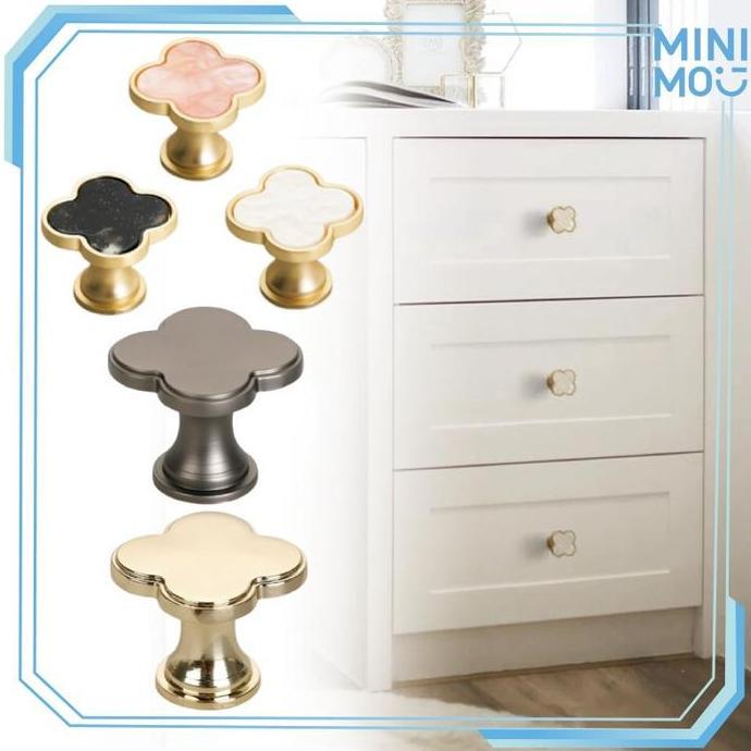 BOWTEKH Tarikan Pintu Lemari Marble Handle Knop Laci Pegangan Daun Semanggi untuk Interior dan Furni