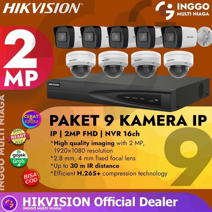 TERLARIS PAKET IP CAMERA 9 KAMERA 2MP HIKVISION