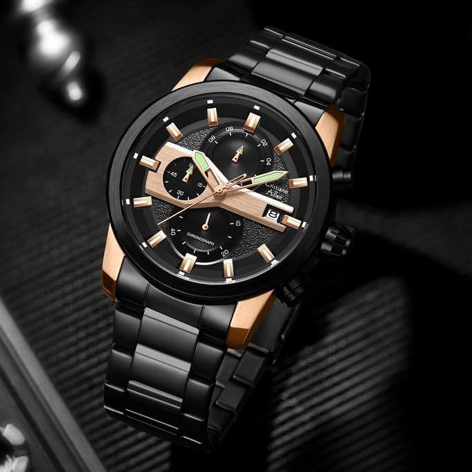 aqonik.id - cristiano aillen jam tangan pria analog 8889 rantai stainless steel chronograph kaca sap