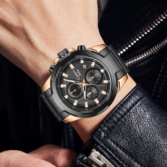 aqonik.id - cristiano aillen jam tangan pria analog 8888 rantai stainless steel chronograph kaca sap