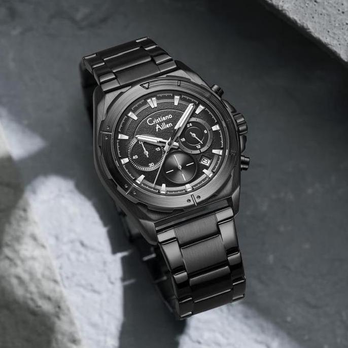 aqonik.id - cristiano aillen jam tangan pria analog 8901 rantai stainless steel chronograph kaca sap