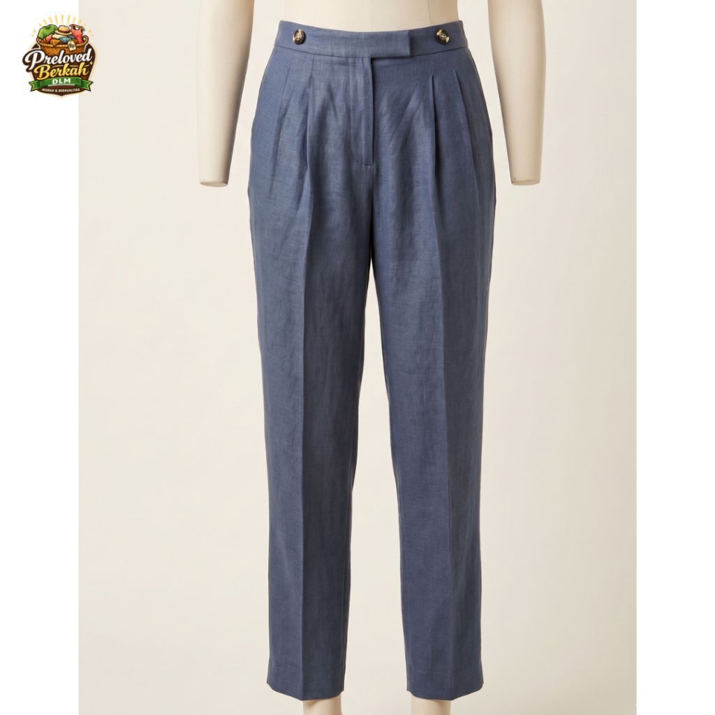 Celana Kulot Linen Highwaist Wanita Korea Biru